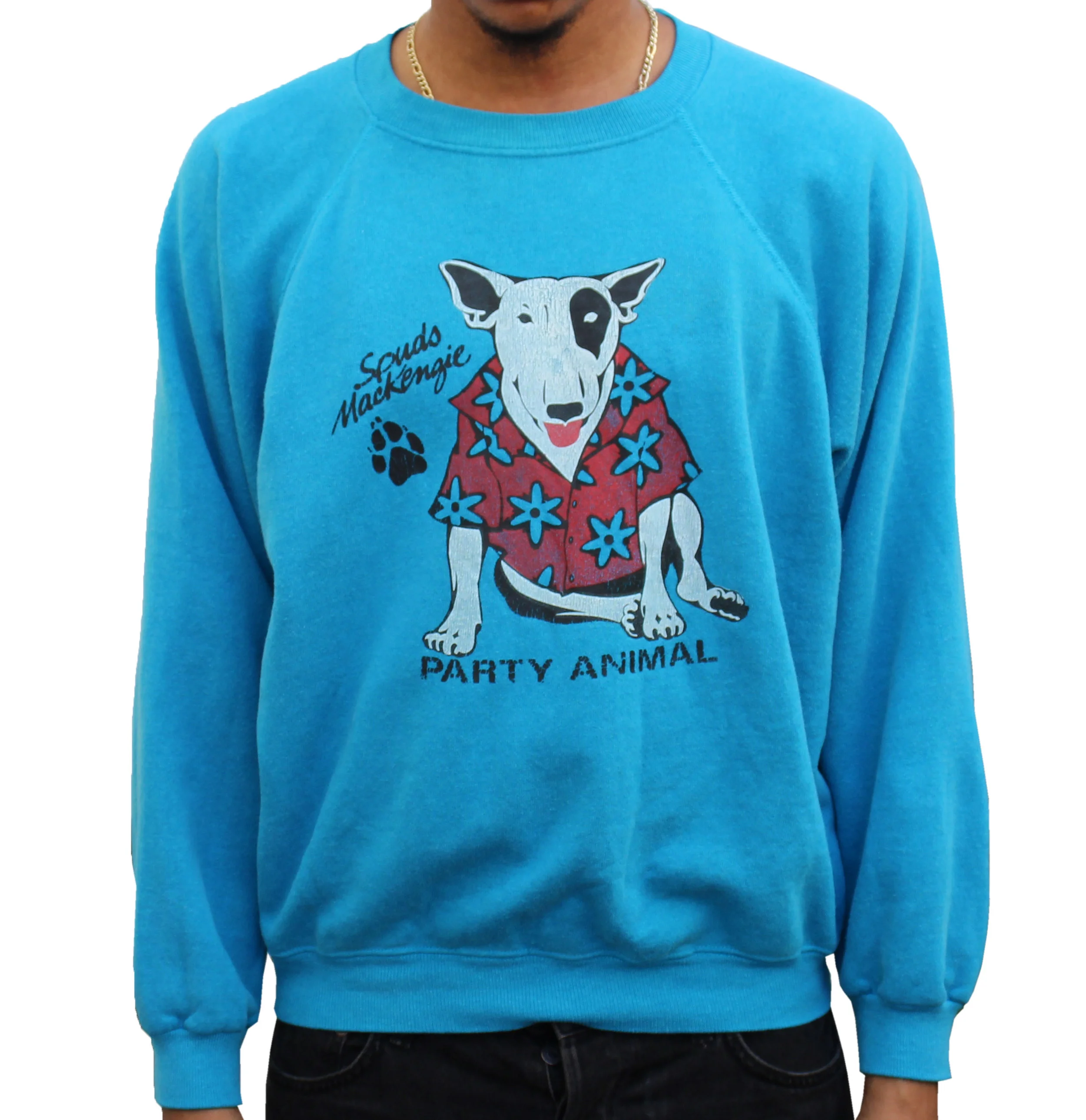トップス 80s BUD LIGHT SPUDS MACKENZIE SWEAT Vintage 1987 Bud Light Spuds Mackenzie Grey Crewneck Raglan